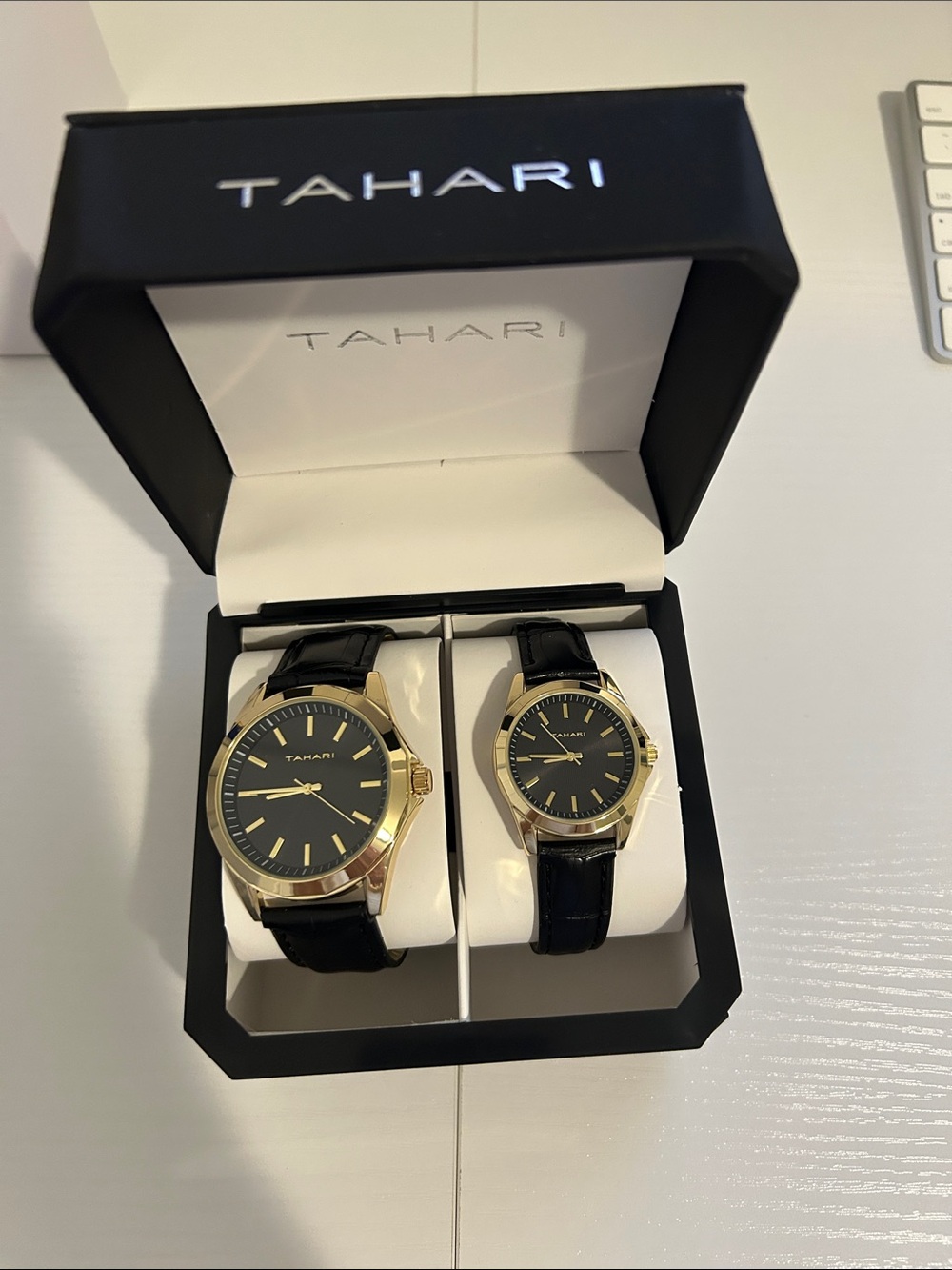 Tahari Black and Gold Pair Watch Set